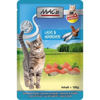 MAC's Mac’s Cat Adult GRAIN FREE, пауч за пораснали котки, БЕЗ ЗЪРНО, със Сьомга и птиче месо, Боровинки и билков микс, 100 гр - Германия - 850VE