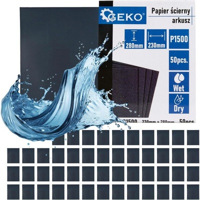 Vodní brusný papír – list 230 × 280 mm, zrnitost P1500, balení 50 kusů – Geko