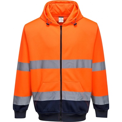 Portwest B317 Reflexná mikina s kapucňou na zips oranžová tmavomodrá