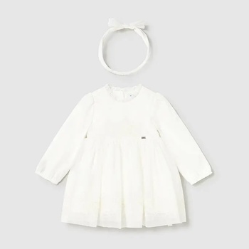 Mayoral Елегантна рокля с тюл и бродерия в мръсно бял цвят за бебе момиче Mayoral