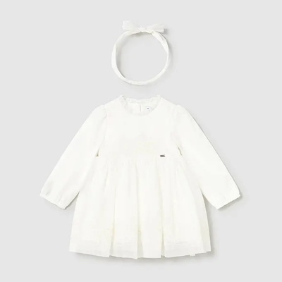 Mayoral Елегантна рокля с тюл и бродерия в мръсно бял цвят за бебе момиче Mayoral