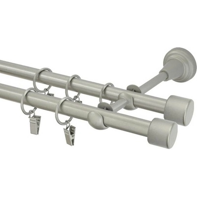 OK-GarnýžeCZ Garnýž kovová dvouřadá 16mm Pullo double stříbrná mat 270 cm do stěny / kroužky s žabkou