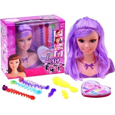 Joko Bábika hlava na česanie a maľovanie + paleta tieňov s rúžom fialové vlasy