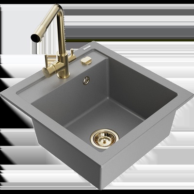 Vito кухненска мивка гранитна с 1 корито с кухненска батерия Duero, сива - 6503-71-671600-50 (6503-71-671600-50)