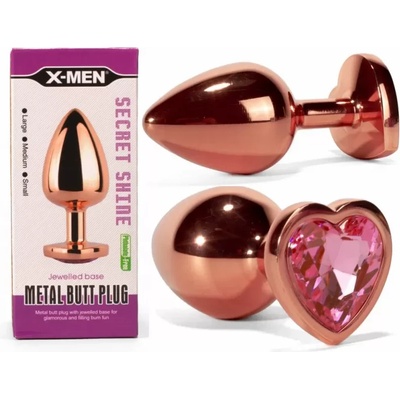 Метален плъг с розов кристал, сърцевиден, 7, 1см. - Secret Shine Rose Gold (XMEN000128)