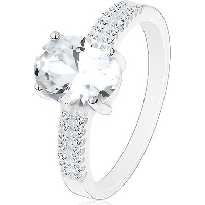 Šperky eshop zásnubní prsten stříbro 925 velký blýskavý ovál zirkonové linie na ramenech M01.17