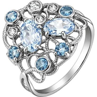 Zlaton Prsten bílé zlato okrasný s akvamarínem a diamanty 000141611233