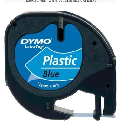 Dymo originální páska do tiskárny štítků, Dymo, S0721650, černý tisk/modrý podklad, 4m, 12mm, LetraTag plastová páska