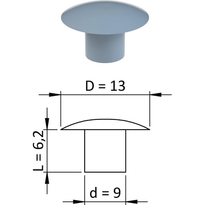 Vnitřní krytka kulatá ø 13 mm, otvor ø 9 mm, šedá, plast