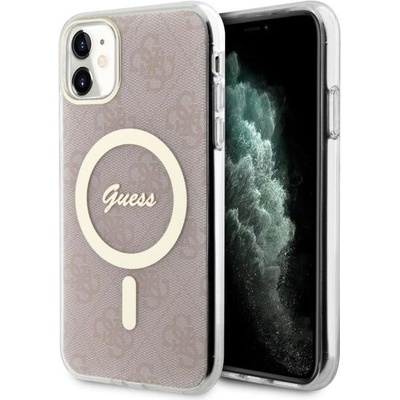 GUESS Кейс Guess GUHMN61H4STP за iPhone 11 6.1", розов / розов, твърд, 4G MagSafe (GUE002815-0)