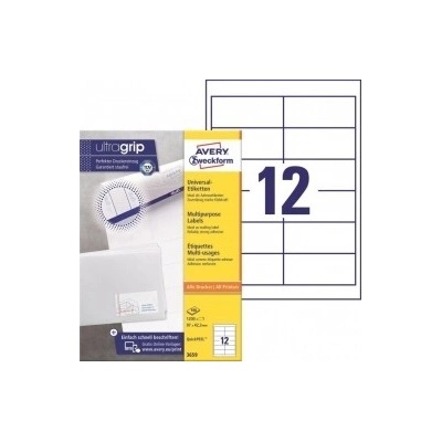 Etikety univerzálne 97x42,3mm Avery A4 100 hárkov