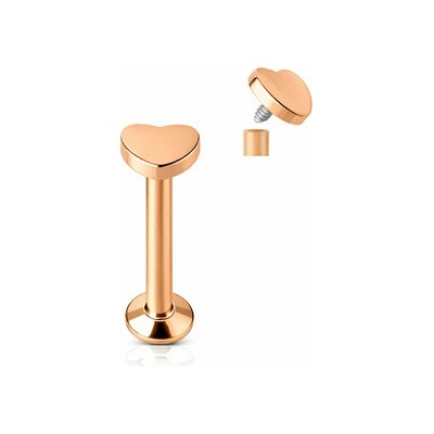 Šperky4U Zlacený piercing do brady - labreta srdíčko - LB1034RD-1204