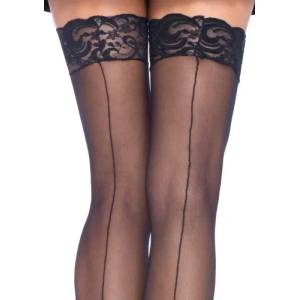 Leg Avenue Съблазнителни черни чорапи за жартиери с ръб Leg Avenue