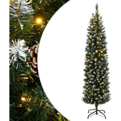vidaXL Изкуствена тънка коледна елха, 150 LED, 150 см (3315779)