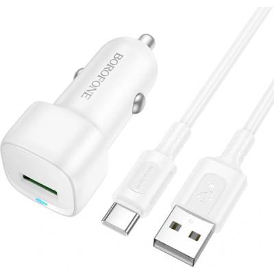 BOROFONE Зарядно за автомобил - Borofone (BZ34) - включен USB-A/C кабел, Single USB-A, 18W QC/FCP/AFC - Бял