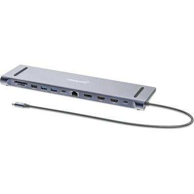 MANHATTAN Dokovací stanice USB-C 12v1, 2xHDMI, DP, USB-C PD 100W, USB-C 3.0, 3xUSB-A 3.0, SD/microSD, RJ45, 3.5mm Jack 190305 Manhattan