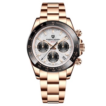 Pagani Мъжки часовник Pagani Design Scopic, Кварцов, Неръждаема стомана, Хронограф, Розово злато / Бял (PD-1644-ROSEGOLD-WHITE)