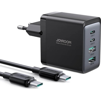 JOYROOM GaN Ultra Fast Charger Kit 67W - захранване за ел. мрежа за лаптопи, смартфони и таблети с 2xUSB-A и 2xUSB-C изходи с технология за бързо зареждане и USB-C кабел (черен) (D63121)