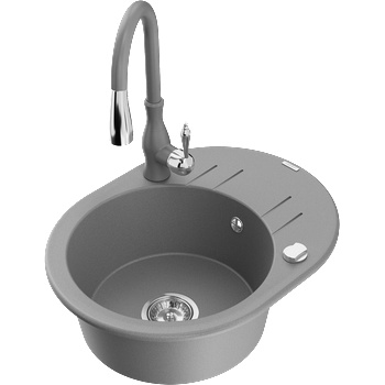 Mexen Kevin гранитна мивка с 1 корито и отцедник и кухненски смесител Savita, сив - 6517-71-672601-71 (6517-71-672601-71)