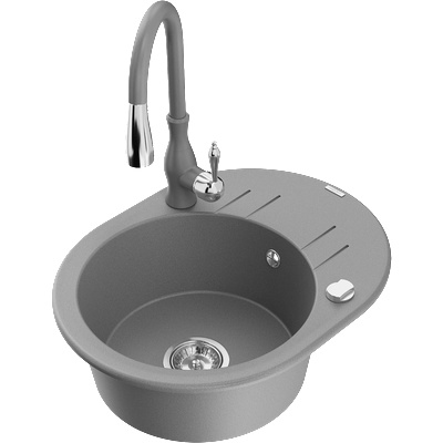 Mexen Kevin гранитна мивка с 1 корито и отцедник и кухненски смесител Savita, сив - 6517-71-672601-71 (6517-71-672601-71)