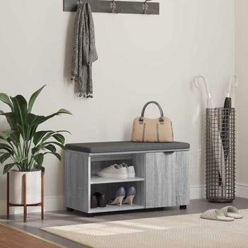 vidaXL Пейка за коридор с възглавница Сив Сонома 80 x 38 x 46 см (891509)
