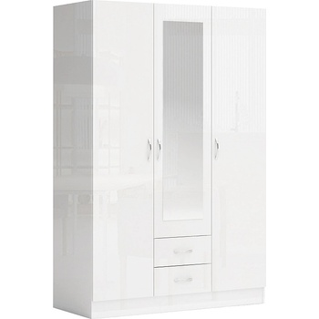 Голд - Аполо Трикрилен гардероб с чекмеджета и огледало АПОЛО 11 бяло гланц