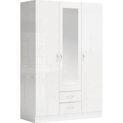 Голд - Аполо Трикрилен гардероб с чекмеджета и огледало АПОЛО 11 бяло гланц