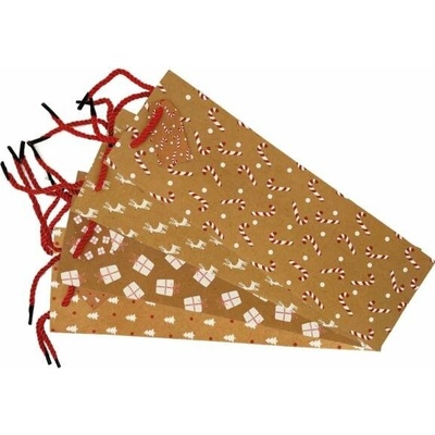 Vianočná papierová taška na víno 90x360mm textilné ušká vo farbe tašky mix 4 zlatých motívov bez mož