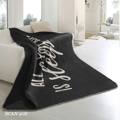 SCANquilt pléd Velur Style all you need is sleep černobéžová střední 150x200
