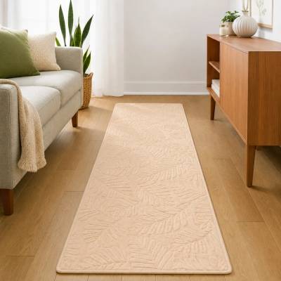 Takoy Koberec 80x300 vzor lístie svetlo hnedý-HT-00401 | 80 x 300 cm