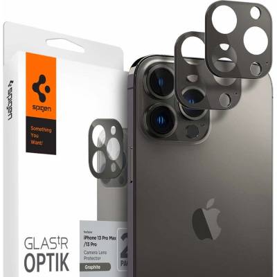Spigen Optik Lens Protector - комплект 2 броя предпазни стъклени протектора за камерата на iPhone 13 Pro, iPhone 13 Pro Max (тъмносив)