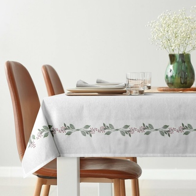 Eurofirany Vodoodpudivý obrus Lily s rastlinkami biela Bavlna PES 140x220 cm