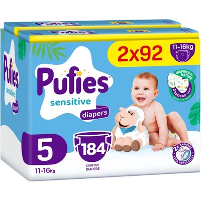 Бебешки пелени Pufies Sensitive - Junior, размер 5, 184 брой, 11-16 kg, Mega Pack 2 (54000234)