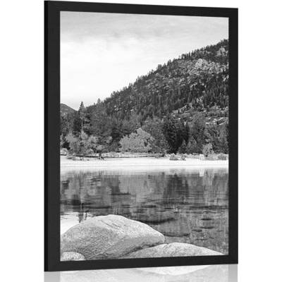 Plakát jezero v přírodě v černobílém provedení - 40x60 silver