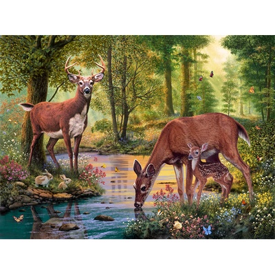 Диамантен Гоблен "Елени" - 60 x 40 см, Кръгли мъниста
