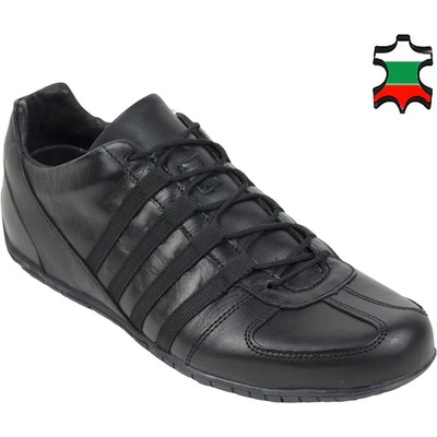 Български обувки Мъжки черни маратонки от естествена кожа с връзки