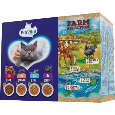 Prevital mačka Farm Selection mix mäsa a rýb v omáčke 12 pack 85 g