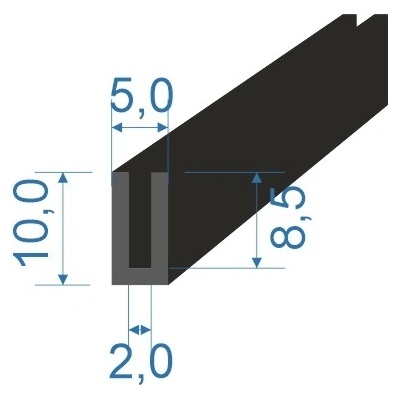 00535301 Pryžový profil tvaru "U", 10x5/2mm, 70°Sh, EPDM, -40°C/+100°C, černý | Zboží Auto