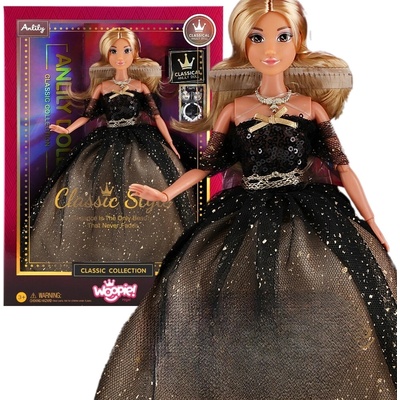 Woopie bábika Lily 30 cm s dlhými blond vlasmi v čiernych večerných šatách