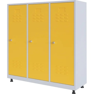 RFG Гардероб, метален, троен, с три врати, 120 х 40 х 120 cm, бял, с жълти врати