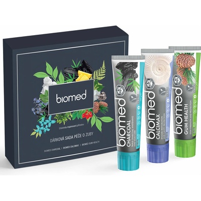 Biomed pánská dárková sada Gum Health Charcoal Calcimax 3 x 100 g