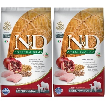 N&D Ancestral Grain Adult Medium & Maxi s kuraťom & granátovým jablkom 2 x 12 kg