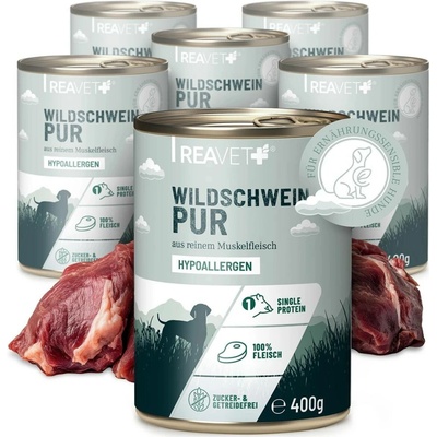 Reavet 100% čisté maso pro nutričně citlivé psy divočák 400 g