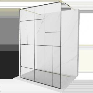 Mexen Kioto самостоятелна душ стена 130 x 200 см, черен модел 8 мм, златен (800-130-002-50-78)