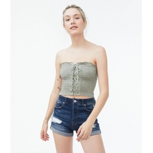 Aeropostale crop Lace Up Smocked Cropped Tube Zelená