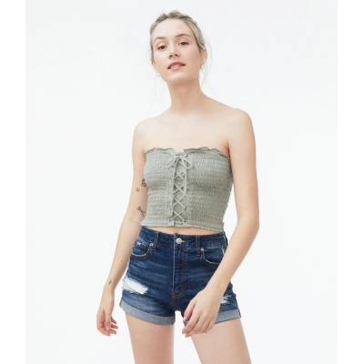 Aeropostale crop Lace Up Smocked Cropped Tube Zelená