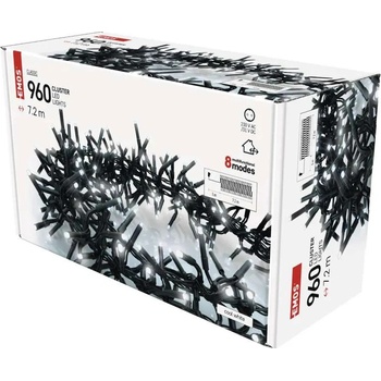 EMOS D4BC05 vianočná reťaz ježko 960 LED 7,2m čierny drôt studená biela 8 módov časovač IP44
