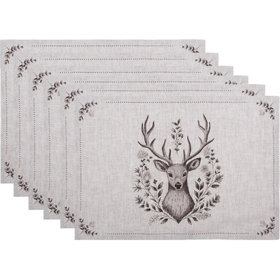 Clayre & Eef Set 6ks béžové textilní prostírání s jelenem Gentle Wilderness 48x33 cm