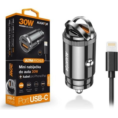 CL ALIGATOR PD30W USB-C+ USB,USB-C/Lightn kab, čer