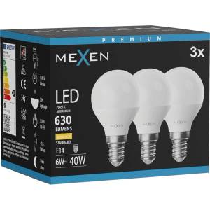 Mexen Nova 3x LED крушка E14, G45, 6W, Топла - 3000K, 630 lm - L101-E14-0630-01x03 (L101-E14-0630-01x03)